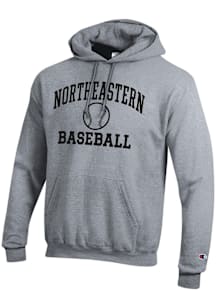 Champion Northeastern Huskies Mens Grey Baseball Powerblend Long Sleeve Hoodie