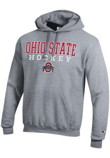 Mens Ohio State Buckeyes Grey Champion Hockey Powerblend Design Hooded Sweatshirt