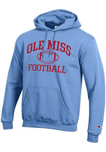 Champion Ole Miss Rebels Mens Light Blue Football Football Powerblend Long Sleeve Hoodie