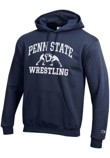 Mens Penn State Nittany Lions Navy Blue Champion Wrestling Powerblend Hooded Sweatshirt