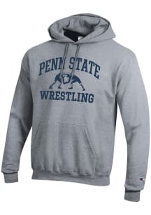 Mens Penn State Nittany Lions Grey Champion Wrestling Powerblend Hooded Sweatshirt