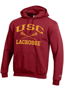 Mens USC Trojans Cardinal Champion Lacrosse Powerblend Hooded Sweatshirt