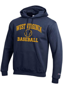 Champion West Virginia Mountaineers Mens Navy Blue Baseball Powerblend Long Sleeve Hoodie