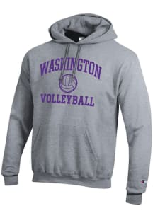 Mens Washington Huskies Grey Champion Volleyball Powerblend Hooded Sweatshirt