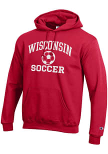 Mens Wisconsin Badgers Red Champion Soccer Powerblend Hooded Sweatshirt