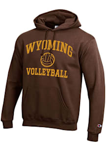 Champion Wyoming Cowboys Mens Brown Volleyball Powerblend Long Sleeve Hoodie
