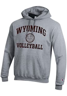 Champion Wyoming Cowboys Mens Grey Volleyball Powerblend Long Sleeve Hoodie
