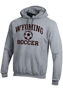 Champion Wyoming Cowboys Mens Grey Soccer Powerblend Long Sleeve Hoodie