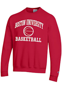 Champion Boston Terriers Mens Red Baseball Powerblend Long Sleeve Crew Sweatshirt