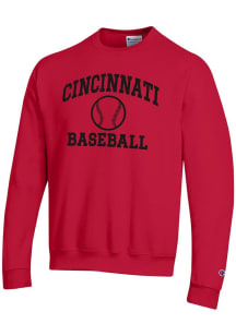 Mens Cincinnati Bearcats Red Champion Baseball Powerblend Crew Sweatshirt