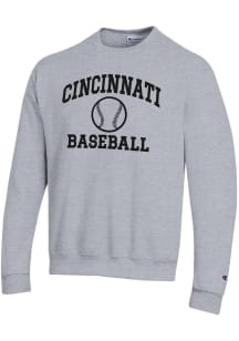 Mens Cincinnati Bearcats Grey Champion Baseball Powerblend Crew Sweatshirt