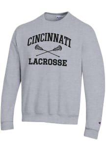 Mens Cincinnati Bearcats Grey Champion Lacrosse Powerblend Crew Sweatshirt