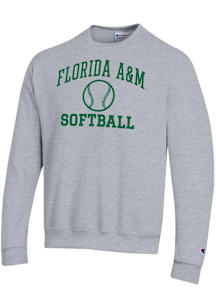 Champion Florida A&M Rattlers Mens Grey Softball Powerblend Long Sleeve Crew Sweatshirt