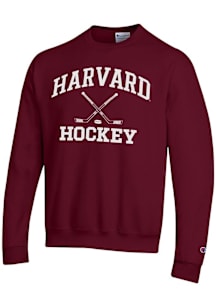 Champion Harvard Crimson Mens Maroon Hockey Powerblend Long Sleeve Crew Sweatshirt