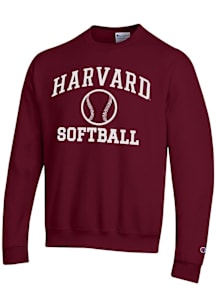 Champion Harvard Crimson Mens Maroon Softball Powerblend Long Sleeve Crew Sweatshirt