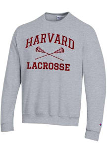 Champion Harvard Crimson Mens Grey Lacrosse Powerblend Long Sleeve Crew Sweatshirt