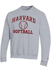 Champion Harvard Crimson Mens Grey Softball Powerblend Long Sleeve Crew Sweatshirt