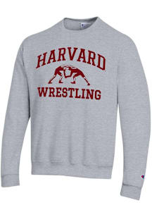 Champion Harvard Crimson Mens Grey Wrestling Powerblend Long Sleeve Crew Sweatshirt