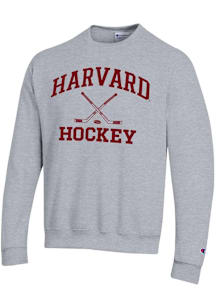Champion Harvard Crimson Mens Grey Hockey Powerblend Long Sleeve Crew Sweatshirt