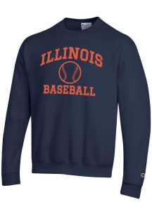 Mens Illinois Fighting Illini Navy Blue Champion Baseball Powerblend Crew Sweatshirt