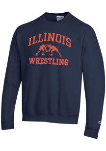 Mens Illinois Fighting Illini Navy Blue Champion Wrestling Powerblend Crew Sweatshirt