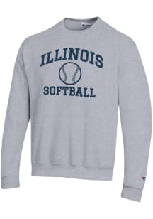 Mens Illinois Fighting Illini Grey Champion Softball Powerblend Crew Sweatshirt