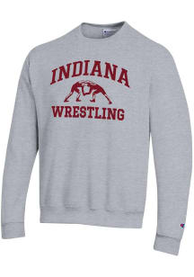 Mens Indiana Hoosiers Grey Champion Wrestling Powerblend Crew Sweatshirt