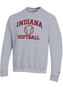 Mens Indiana Hoosiers Grey Champion Softball Powerblend Crew Sweatshirt