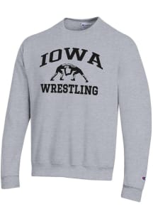 Mens Iowa Hawkeyes Grey Champion Wrestling Powerblend Crew Sweatshirt