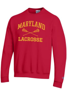 Mens Maryland Terrapins Red Champion Lacrosse Powerblend Crew Sweatshirt