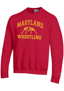 Mens Maryland Terrapins Red Champion Wrestling Powerblend Crew Sweatshirt