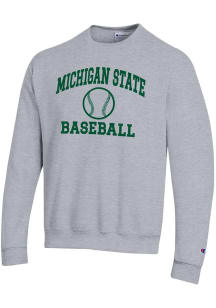 Mens Michigan State Spartans Grey Champion Baseball Powerblend Crew Sweatshirt