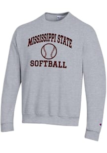Champion Mississippi State Bulldogs Mens Grey Softball Powerblend Long Sleeve Crew Sweatshirt