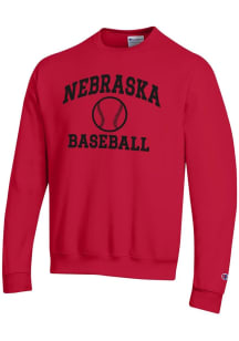 Mens Nebraska Cornhuskers Red Champion Baseball Powerblend Crew Sweatshirt