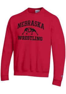 Mens Nebraska Cornhuskers Red Champion Wrestling Powerblend Crew Sweatshirt