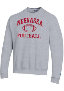 Mens Nebraska Cornhuskers Grey Champion Football Powerblend Crew Sweatshirt