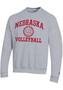 Champion Nebraska Cornhuskers Mens Grey Volleyball Powerblend Long Sleeve Crew Sweatshirt