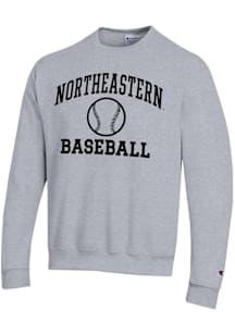 Champion Northeastern Huskies Mens Grey Baseball Powerblend Long Sleeve Crew Sweatshirt
