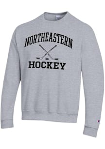 Champion Northeastern Huskies Mens Grey Hockey Powerblend Long Sleeve Crew Sweatshirt