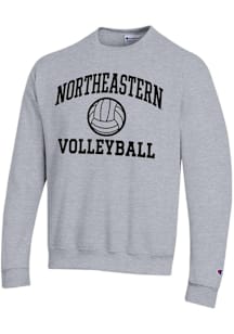 Champion Northeastern Huskies Mens Grey Volleyball Powerblend Long Sleeve Crew Sweatshirt