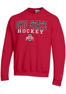 Mens Ohio State Buckeyes Red Champion Hockey Powerblend Design Crew Sweatshirt