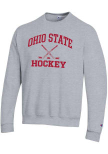 Mens Ohio State Buckeyes Grey Champion Hockey Powerblend Crew Sweatshirt