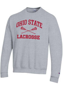 Mens Ohio State Buckeyes Grey Champion Lacrosse Powerblend Crew Sweatshirt