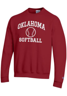 Champion Oklahoma Sooners Mens Cardinal Softball Powerblend Long Sleeve Crew Sweatshirt