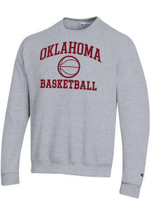 Champion Oklahoma Sooners Mens Grey Basketball Powerblend Long Sleeve Crew Sweatshirt