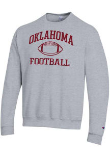 Champion Oklahoma Sooners Mens Grey Football Powerblend Long Sleeve Crew Sweatshirt