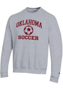 Champion Oklahoma Sooners Mens Grey Soccer Powerblend Long Sleeve Crew Sweatshirt