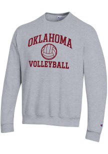 Champion Oklahoma Sooners Mens Grey Volleyball Powerblend Long Sleeve Crew Sweatshirt