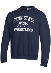 Mens Penn State Nittany Lions Navy Blue Champion Wrestling Powerblend Crew Sweatshirt