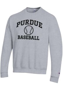 Mens Purdue Boilermakers Grey Champion Baseball Powerblend Crew Sweatshirt